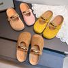 New One-pedal Solid Color Mary Jane Bag Head Half Slippers Light Mouth Metal Temperament Fashionable Flat Slippers Women