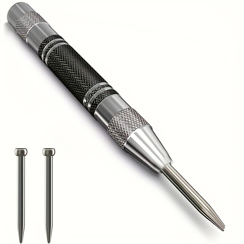 5" Heavy Duty Steel Automatic Center Punch with Adjustable Tension and Glass Breaker Tool