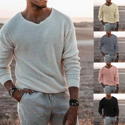 Herren V-Ausschnitt Strickpullover Weiche Textur Lässiger Pullover in Hellbeige, Gelb, Grau, Rosa, Schwarz