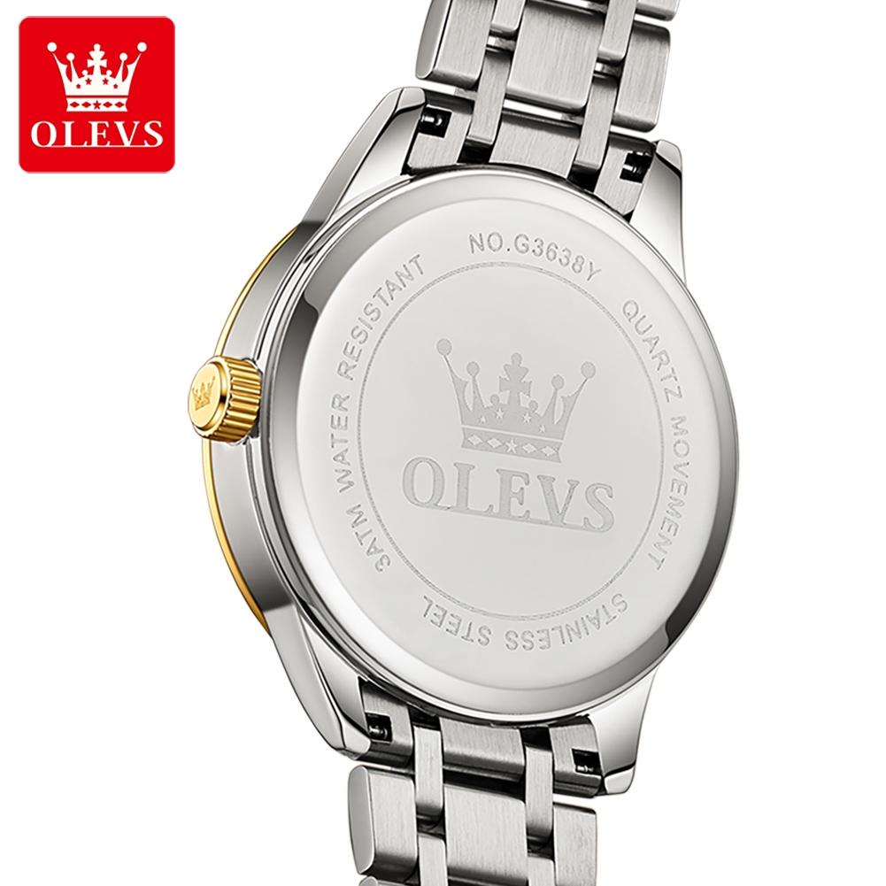 OLEVS Luxury Man Watch Solid Steel Strap Moon Phase Quartz Watch for Men Roman Dial Trendy Simple Waterproof Men's Watches 3638
