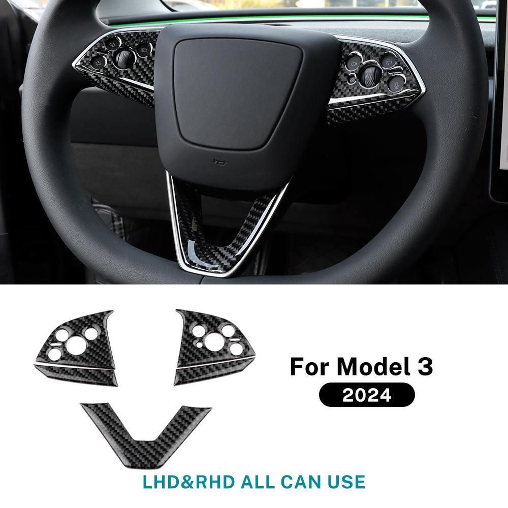 Real Soft Carbon Fiber Interior Trim Sticker For Tesla Model 3 Highland 2025 Car Steering Wheel Reading Audio Panel Accessories