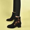 Cloth Shoes Women's Short Boots Fleece Embroidered Shoes Thick Heel Single Boots Matte Women's Shoes