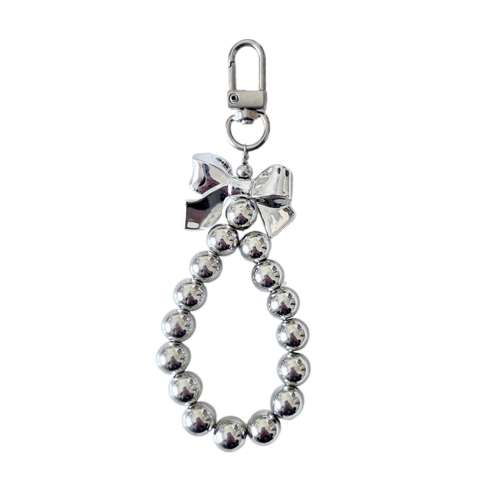 

Брелок-бантик ручной работы с серебряным бисером, украшением для сумки, подвеской, модным аксессуаром для любителей моды