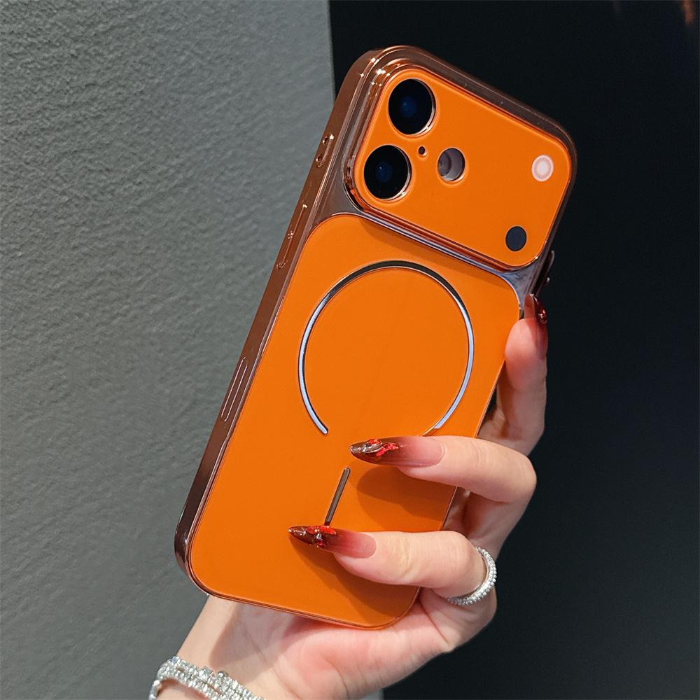 Orange Magnetic For Magsafe Matte Phone Case For iPhone 17 Pro Max Air 16 Pro 15 Plus 14 13 17Pro Wireless Charging Armor Funda