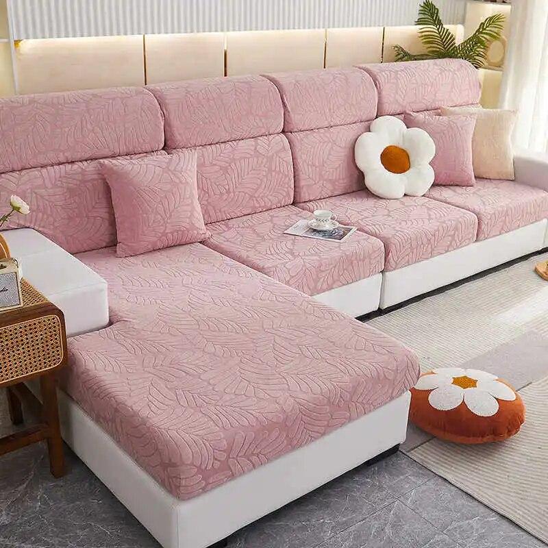 Jacquard Polar Fleece Sofa Seat Cover Stretch Solid Color Couch Cushion Covers Spandex L-Shaped Slipcovers