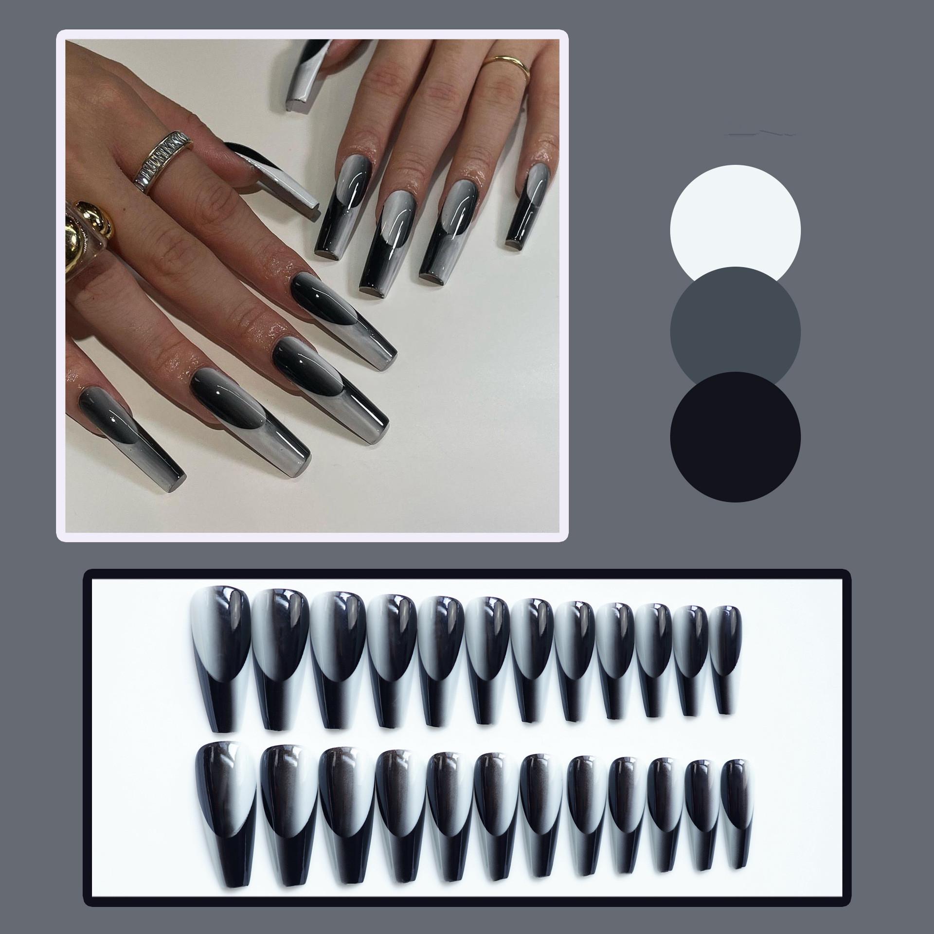 

Трансграничные черные серые градиентные нефритовые длинные накладные ногти - Носимые маникюрные пластыри