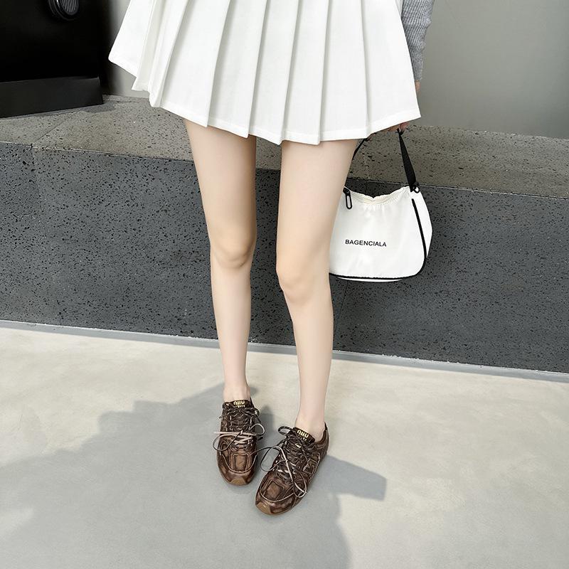 Women's Genuine Leather Retro Casual Sport Shoes with Two-Color Laces - Vintage Style Training Sneakers