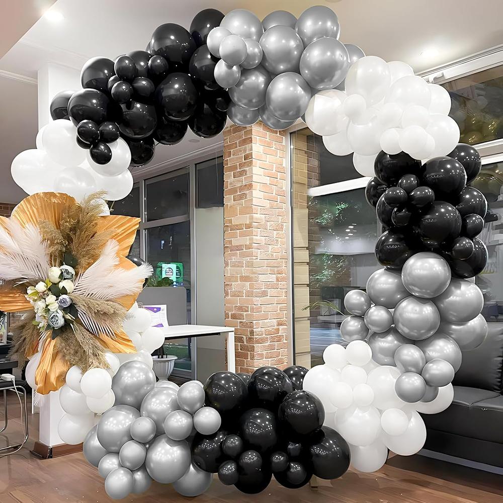 Ghirlanda di Palloncini Bianco Nero Arco di Palloncini Kit con Palloncini Argento Confetti Decorazione Festa di Laurea Compleanno Capodanno Festa in Casa