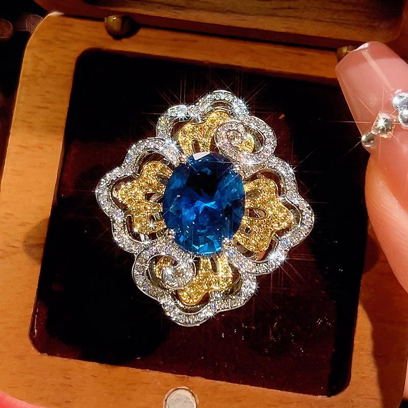 

Ювелирный набор с имитацией синей шпинели в ретро-придворном стиле 12 * 16-10 * 12