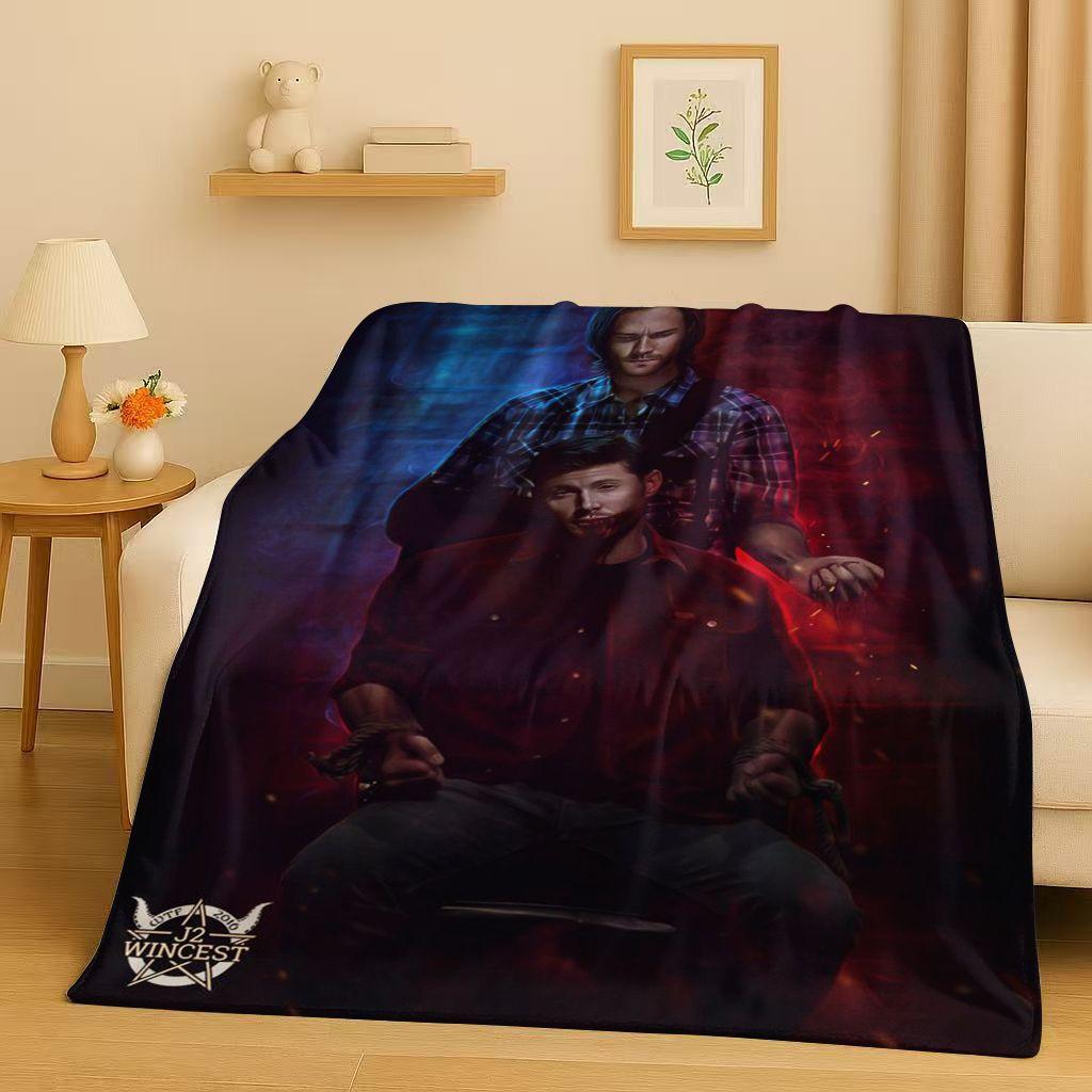 3D Supernatural Sam Dean Winchester TV Flannel Blanket,Ultra Soft Warm Plush Throw for Home Bedroom Bed Sofa Cover Travel Gift
