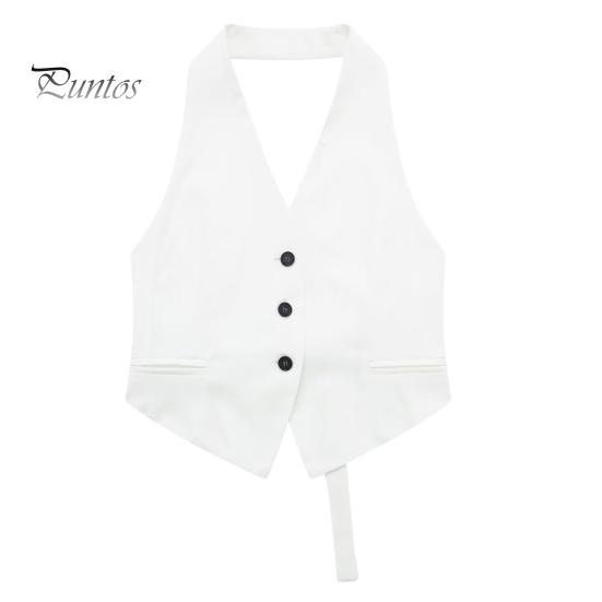 

Летний женский жилет с бретелькой на шее, без рукавов, однобортный, однобортный, однотонный, с карманами, кардиган, деловой стиль, деловой жилет M белый