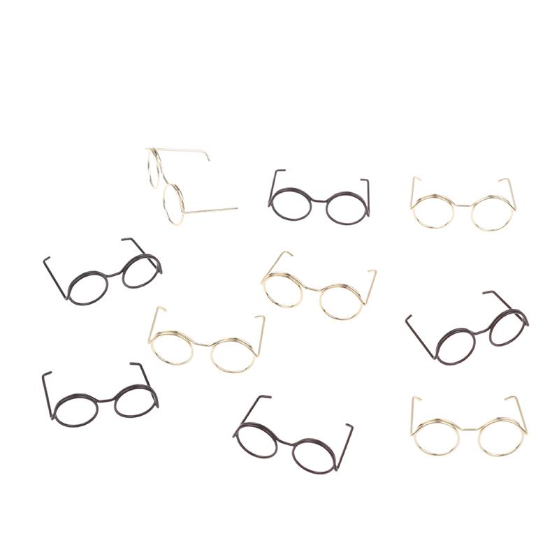 10Pcs Retro Mini Metal Round Doll Glasses Frame Lensless Miniature Eyewear Great For Plush Doll Decoration Accessories