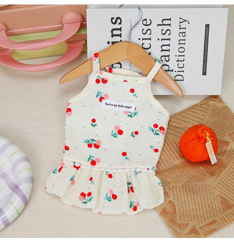 Pet Strap Vest Cute Cherry Pet Dog Rabbit Clothes Small Dog Pomeranian Bear Teddy Floral Dress Thin In Spring and Summer