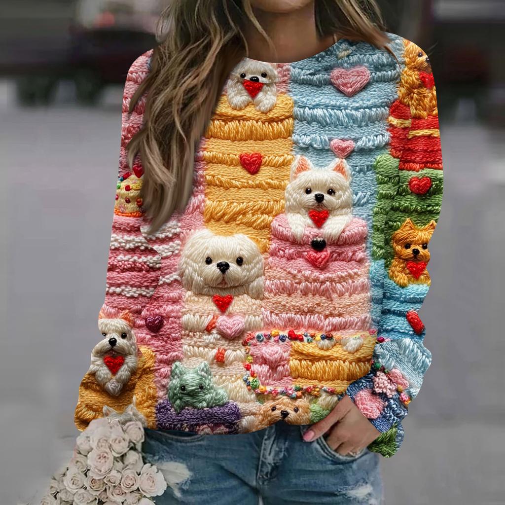 Women's Fashion Casual Long Sleeve  Printed Neck Sweatshirt Top