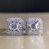 Simple Square Shaped Stud Earrings for Women Full Cubic Zirconia Shiny Wedding Jewelry Statement Earrings Wholesale Lots