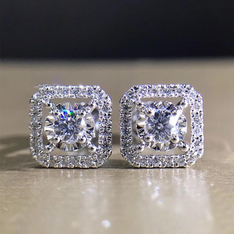 Simple Square Shaped Stud Earrings for Women Full Cubic Zirconia Shiny Wedding Jewelry Statement Earrings Wholesale Lots