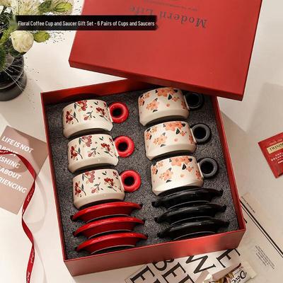 Elegant Floral Bone China Coffee Cup & Saucer Gift Set