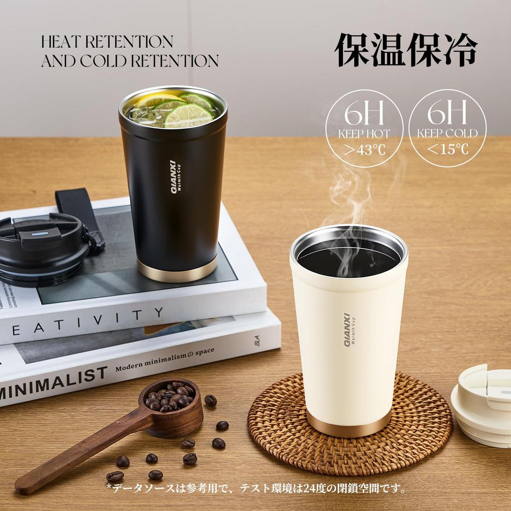 GIANXI Coffee Tumbler with Lid, Lightweight, 410ml Capacity, Keeps Hot or Cold, Vacuum Insulated, SUS316 Stainless Steel, Spill-Proof, Portable,