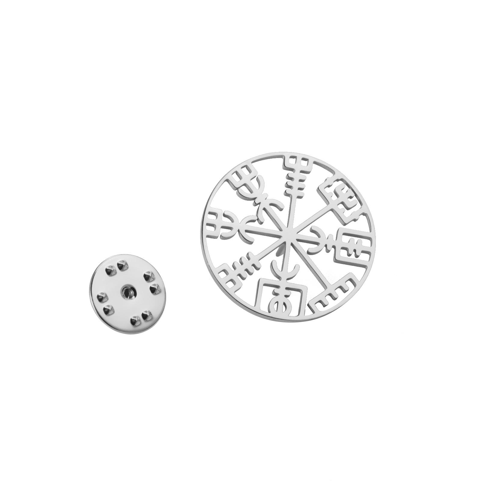 

LIKGREAT Viking Compass Brooch Vegvísir Pin Stainless Steel Norse Mythology Symbol Pins Nordic Jewelry Gift for Men Women