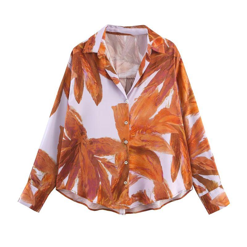 Zbzr Spring New Women Clothes Western Style Fashion Temperament Print Silk Satin Texture Shirts 8794290 330
