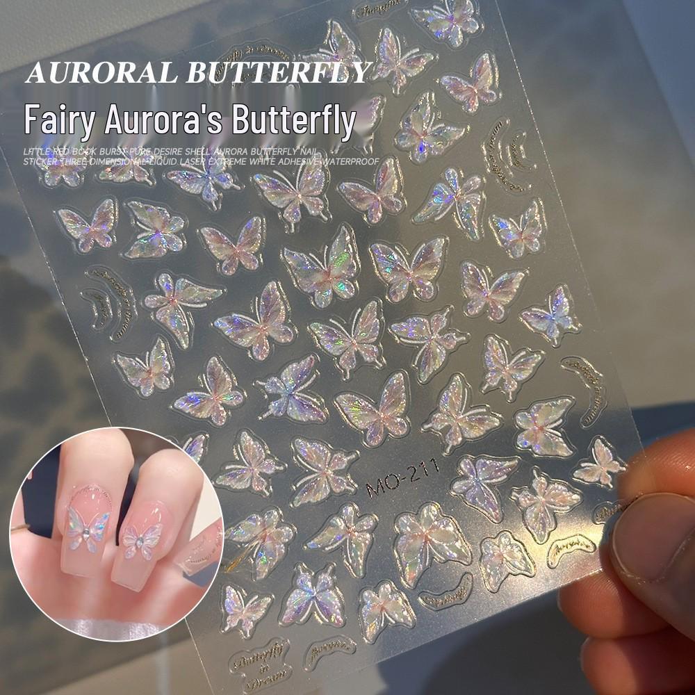 Iridescent 3D Butterfly Nail Art Stickers with Adhesive Backing