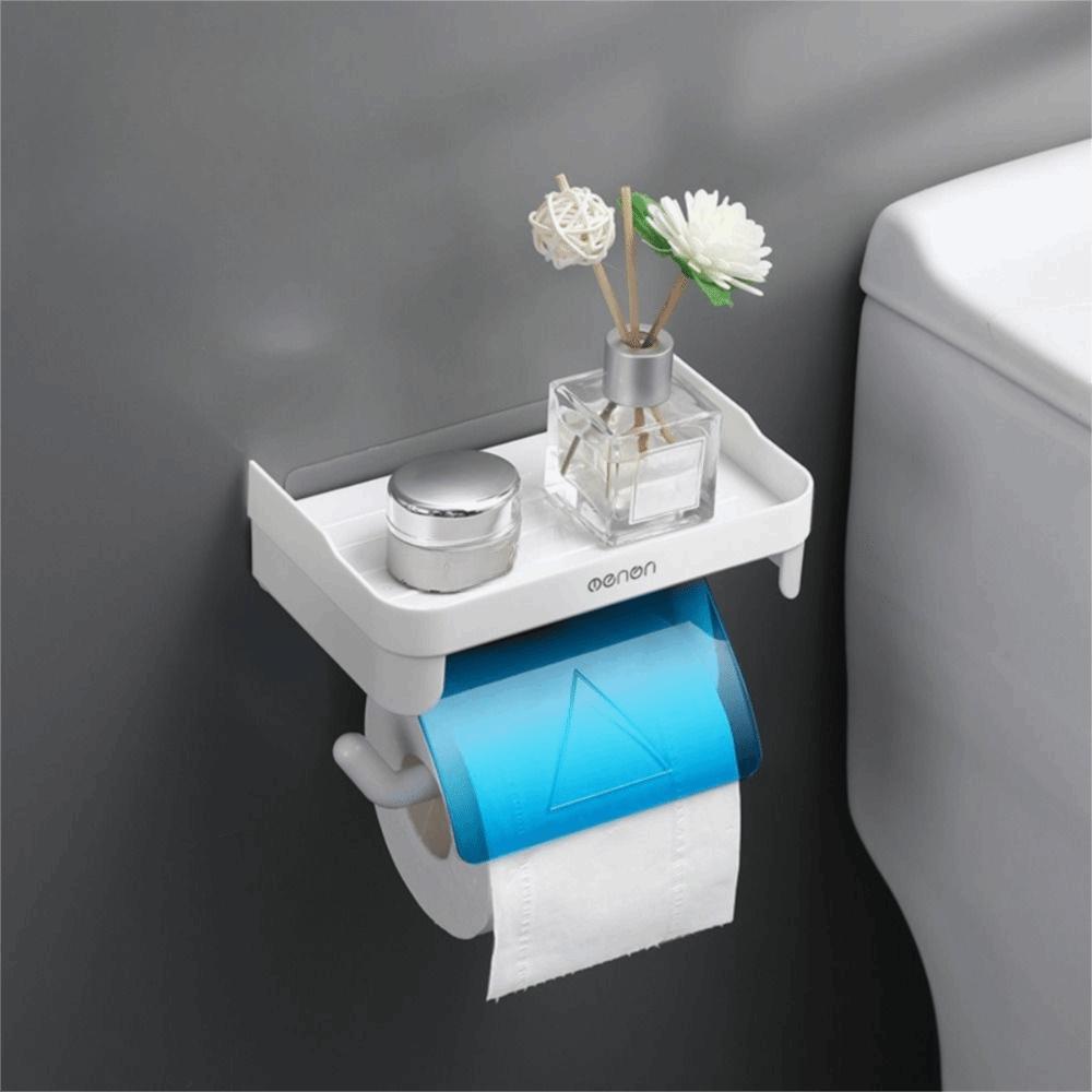 Plastic Toilet Paper Holder Wall Mounted Tissue Dispenser Shelf Toilet Roll Holder Multifunctional синий