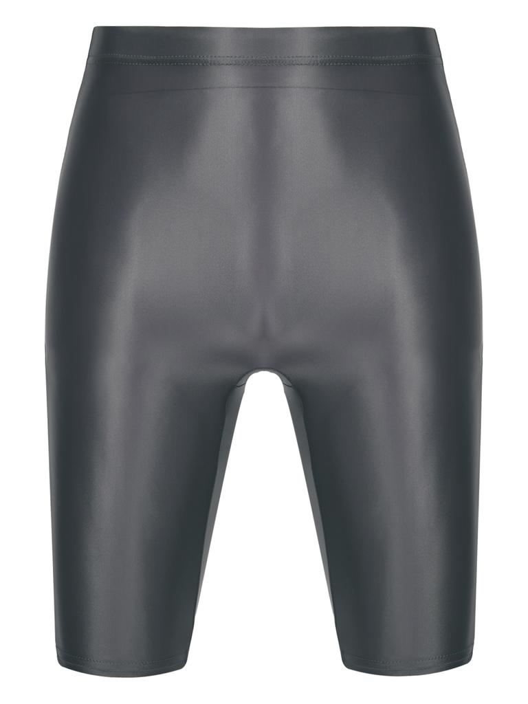 Mens Glossy High Waist Shorts Elastic Sports Leggings Workout Swimwear Gym Bottoms