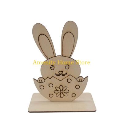 F26C Wooden Easter Bunny Ornament DIY Craft Rabbit Ornaments Festival Gift