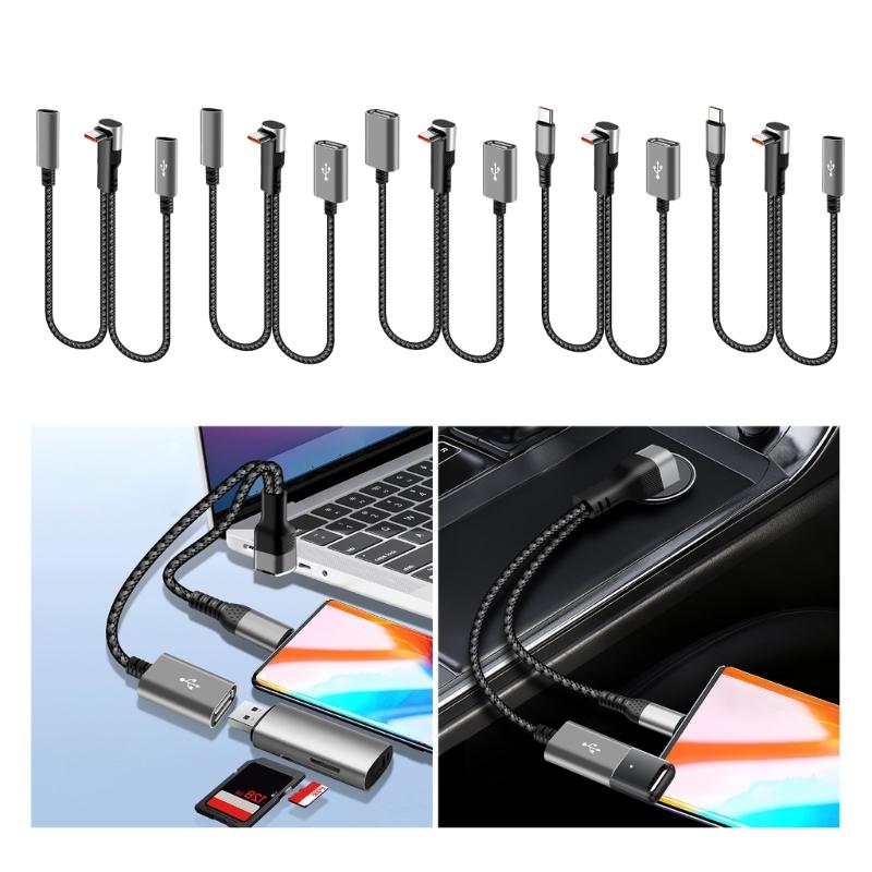 Right Angle Type C Splitter Charging Cable 25cm Double USB Port 66W Fast Charge Nylon Braided Cord For Phone Laptop Accessories