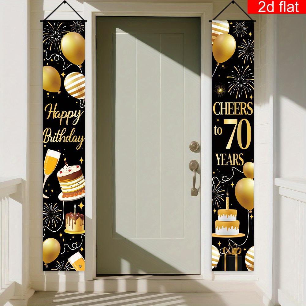 Happy 70th Birthday Couplet Banner Cake Fireworks 1 Pair Polyester Indoor Outdoor Decor