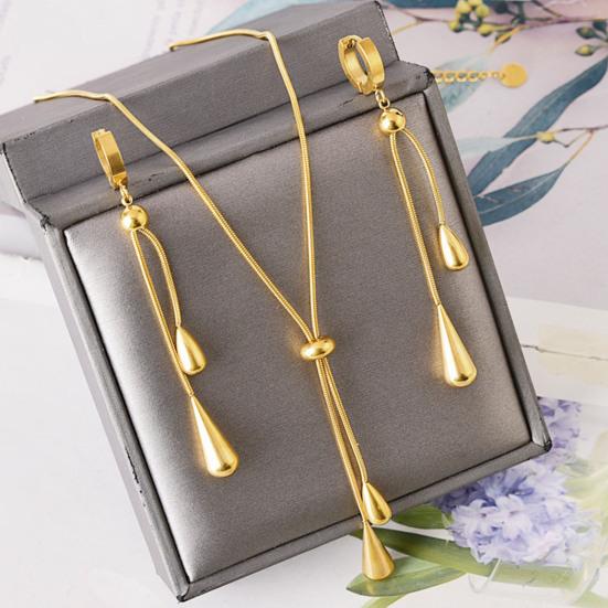 Water Drop Jewelry Adjustable Y Shape Slider Chain Necklace Golden Hoop Earrings for Weddings Parties