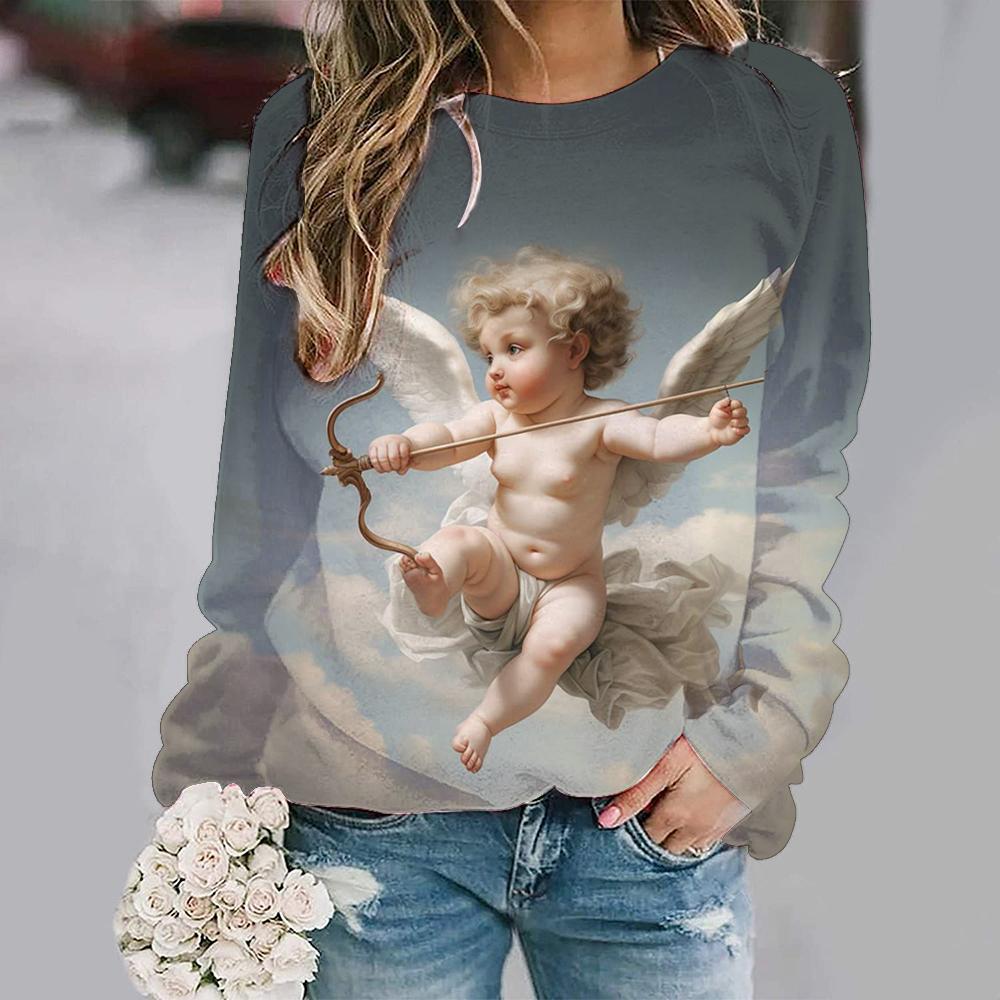 Fashion New Cute Angel Baby 3D Print Sweatshirts Women Casual Long Sleeve Hoodies Y2k Streetwear Pullovers Tops Female Clothing
