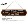 Seasonal Yard Sign Decor Halloween Broom Parking Sign Check Your Brooms Wooden Wall Hanging Witch Themed Door with Hooks for Indoor Outdoor
