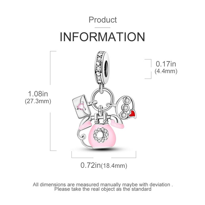 Charms Plata Pink Telephone Heart Envelope Pendants Fit Original Bracelets Charms For Women Jewelry Diy Making Gifts