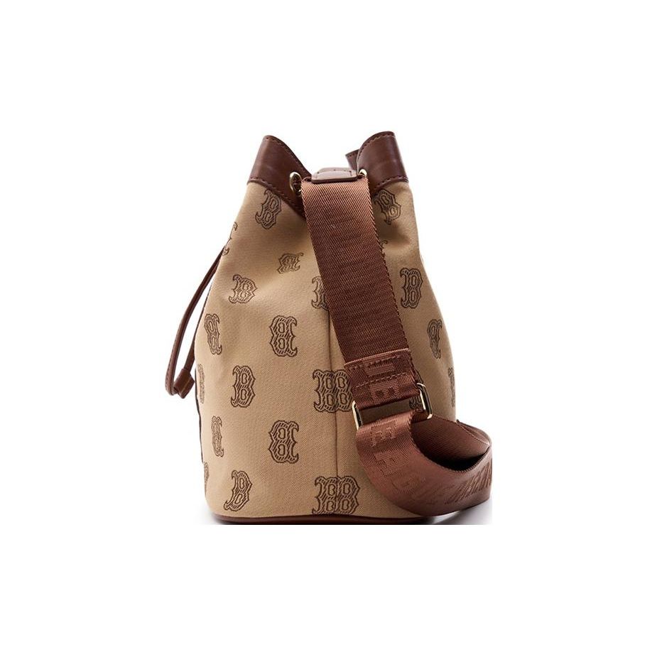MLB Classic Floral Letter Print Drawstring Canvas Bucket Bag Women Bags Brown 7ACRM063N-43BGD