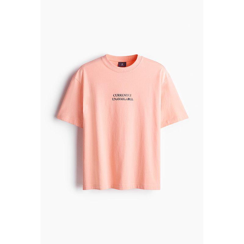 

HM Men s Clothing T-shirt Summer Casual Soft and Comfortable Cotton Letter Pattern Print round Neck Short sleeve Top 0967955 Peach pink/Unavailable 180/116(XL)