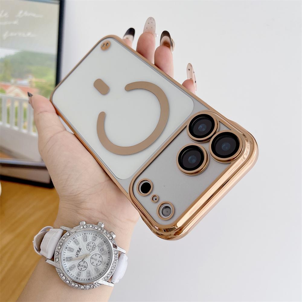 Plating Clear Half Pack Case For Magsafe For iPhone 17 14 13 15 16 Pro Max Plus Air Glass Lens Ultra Thin Frameless Cover