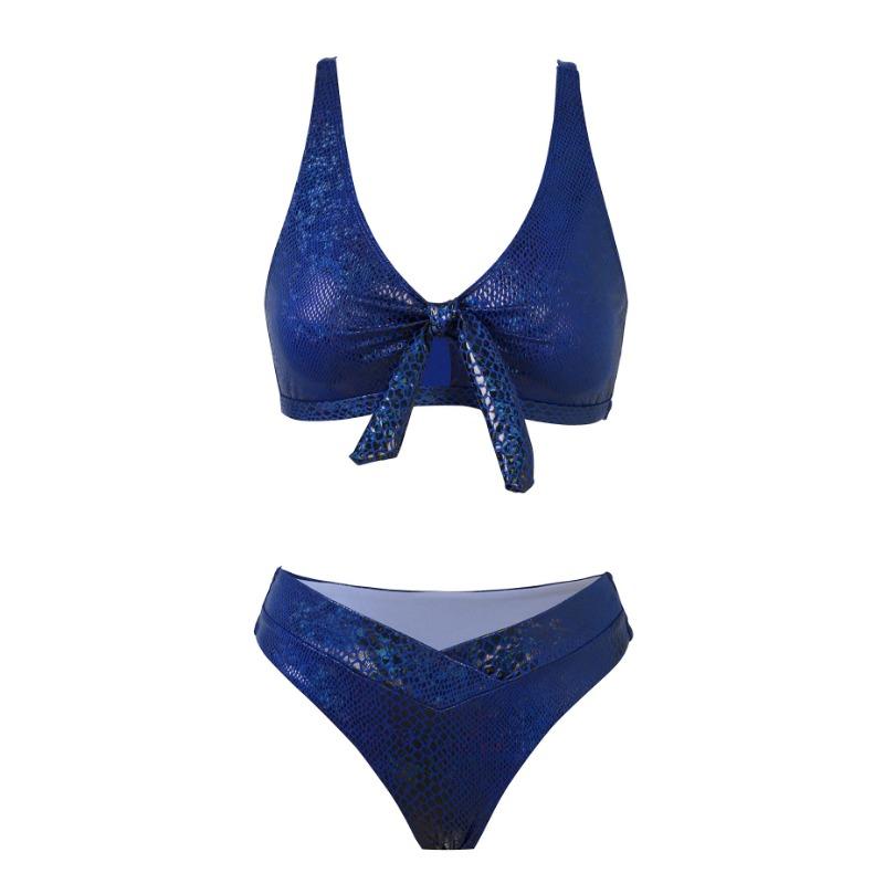 Dámský duhový hadí potisk s vázáním vpředu, vysoký pas, dvoudílná plavková sada, bikiny s výstřihem do V