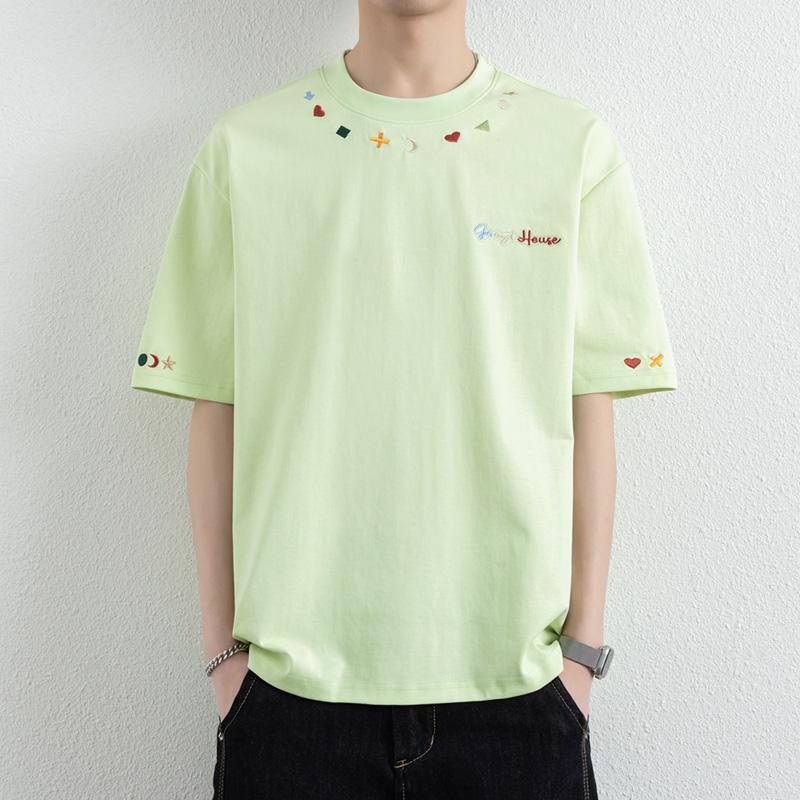 T-shirt Men s Spring Loose Five-quarter Sleeve Round Neck Short-sleeved T-shirt 2XL зелёный