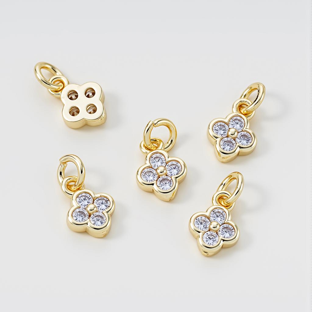 5Pcs/Pack 6mm 14/18K Gold Color Plated Flower Pendants with Zircon for DIY Bracelet Necklace Jewelry Making Accessories
