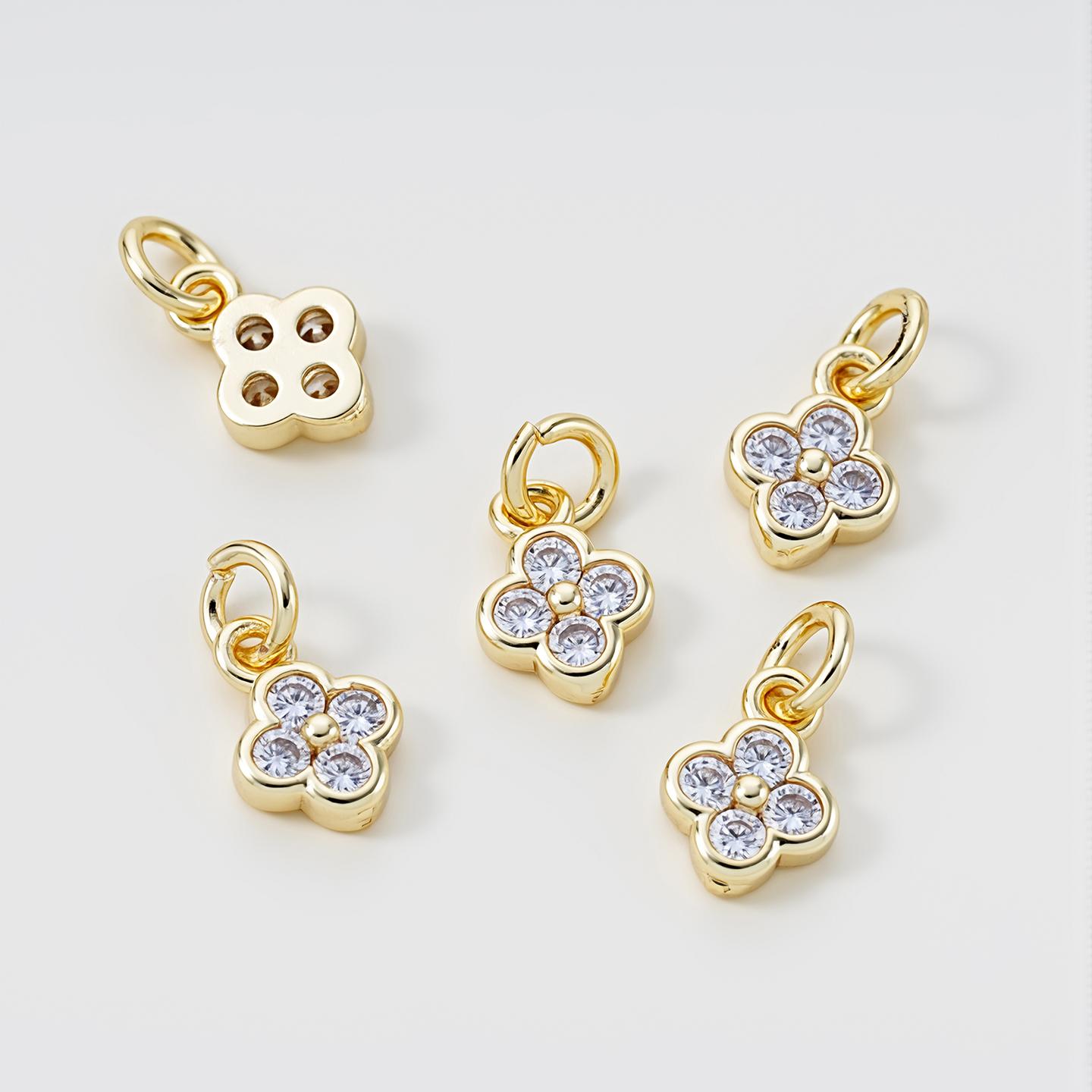 

5Pcs/Pack 6mm 14/18K Gold Color Plated Flower Pendants with Zircon for DIY Bracelet Necklace Jewelry Making Accessories