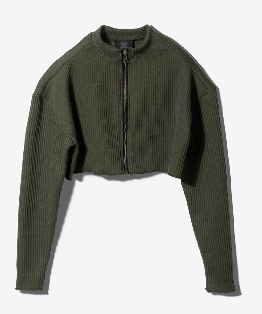 Paensyo Crop Knit Zip Up - Khaki