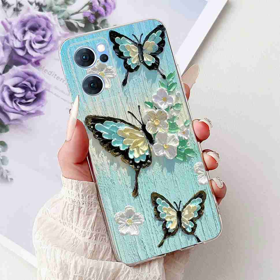 For Oppo Reno7 5G Casing Cute Cat Flower Painted Cover Soft Fundas Phone Case For Oppo Find X5 FindX5 Lite Reno 7 5G Back Cover