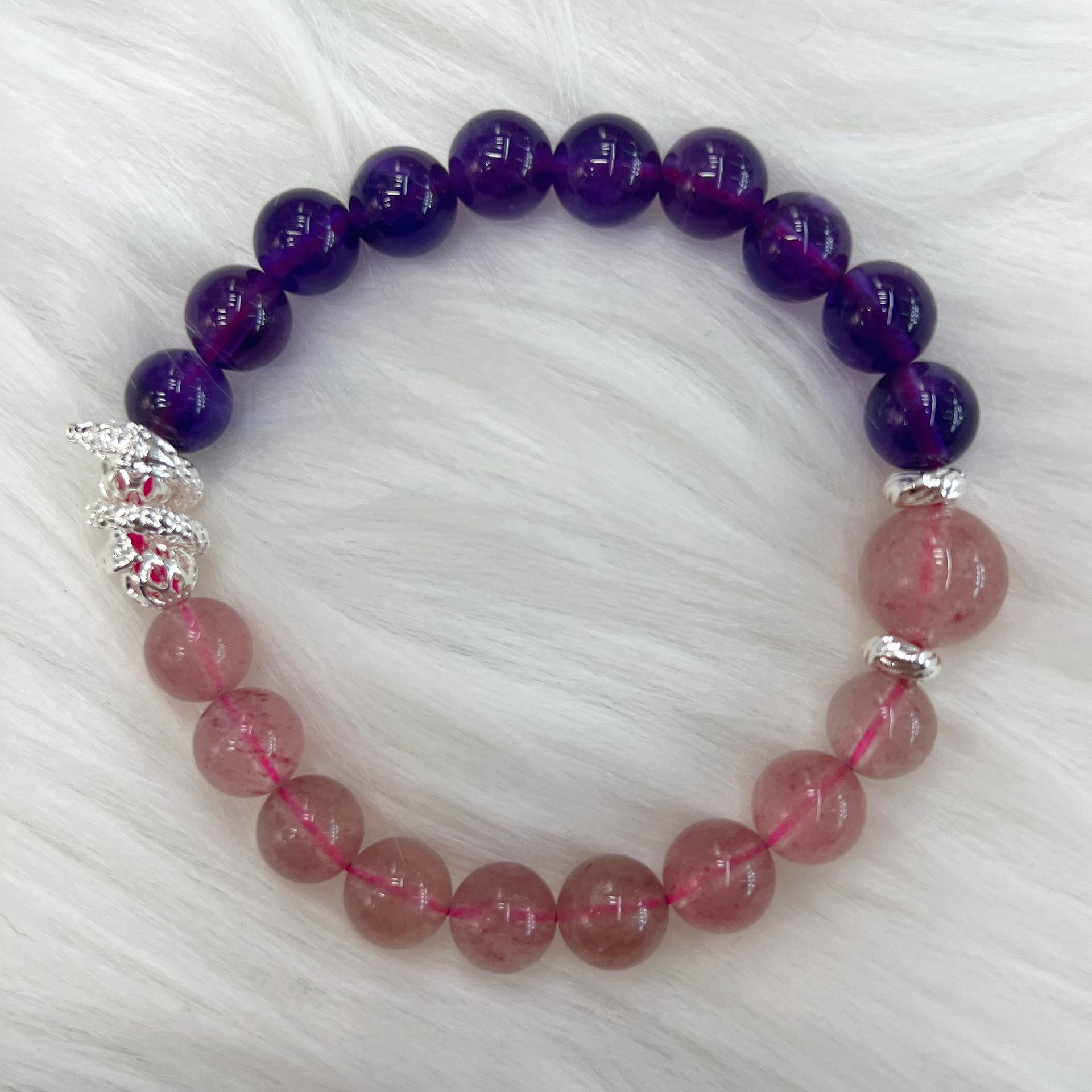 Amethyst Strawberry Crystal Beaded Bracelet Bangles Women Fashion Jewelry accessories Gift
