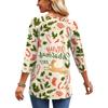 Women's Christmas Print V-Neck Three-Quarter Sleeve Casual Shirt for Holiday