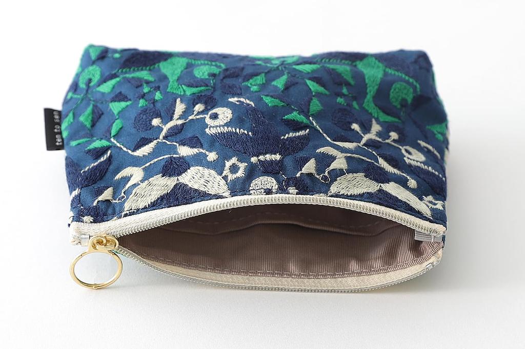 DDintex Ten to Sen Basic Pouch, Bird, Navy, 15 x 10.5 x 4.5cm [Dot and Line Embroidery Fabric]