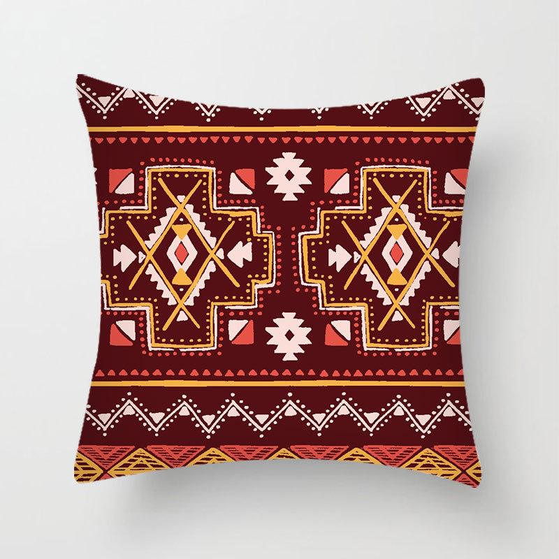 Bohemian Colorful Geometric Peach Skin Pillow Cover Retro Ethnic Style Cushion Cover Cushion Home