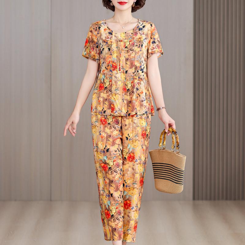 Plus Size 2 Piece Sets Women Outfit Summer Vintage Clothing Loose Casual Pants Sets