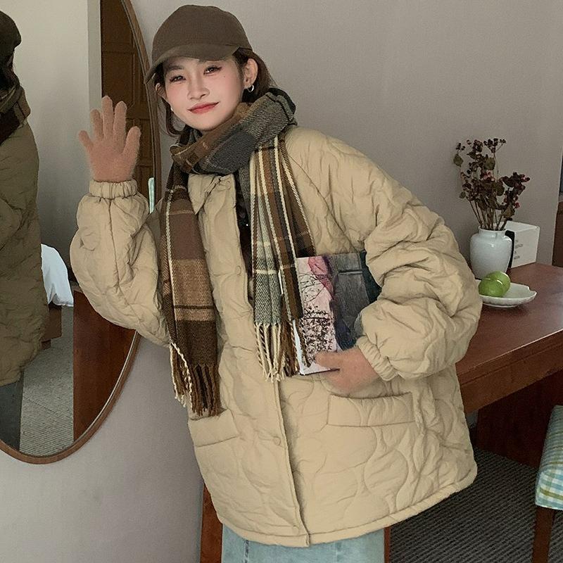 Rhombic Cotton Women's Korean Winter Clothes Retro Plus Size Jacket Bread Clothes Loose Insole Lamb Wool Women