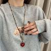Red Floral Heart Necklace for Women - High-End 2024 Korean Fashion Sweater Chain for Autumn/Winter